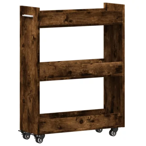 Füstös tölgy színű szerelt fa szekrény kerekekkel 60x22x79 cm