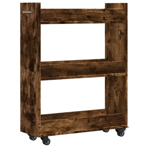 Füstös tölgy színű szerelt fa szekrény kerekekkel 60x22x79 cm