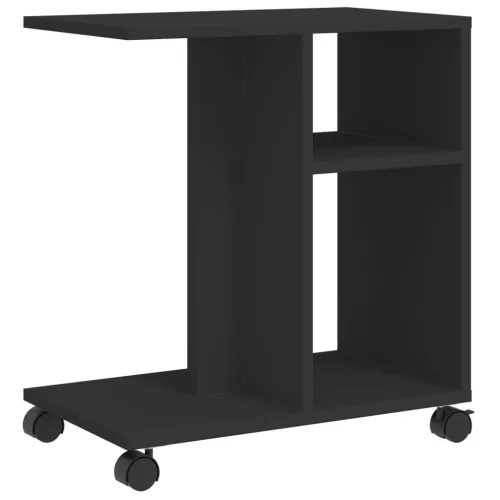 Fekete szerelt fa kisasztal kerekekkel 50 x 30 x 55 cm
