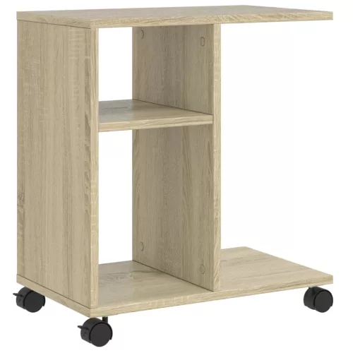 Sonoma tölgy színű szerelt fa kisasztal kerekekkel 50x35x55 cm