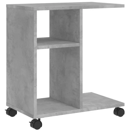 Betonszürke szerelt fa kisasztal kerekekkel 50 x 30 x 55 cm