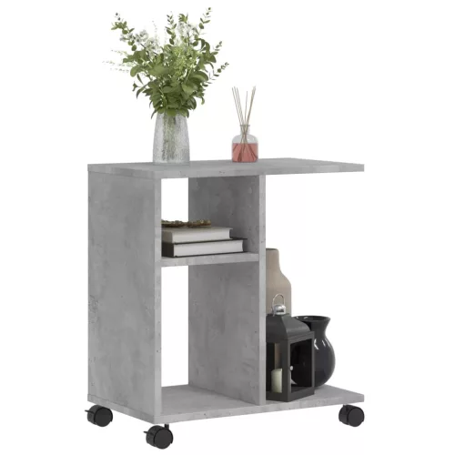Betonszürke szerelt fa kisasztal kerekekkel 50 x 30 x 55 cm