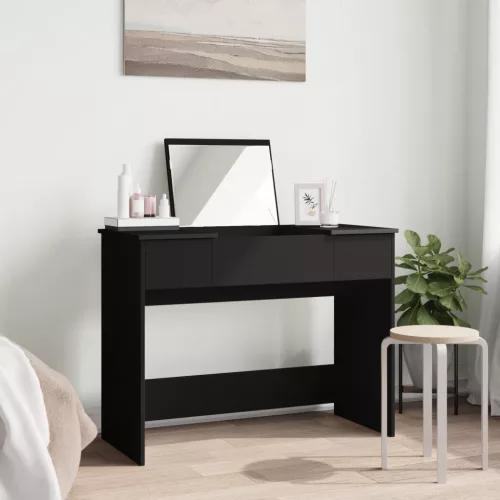Fekete fésülködőasztal tükörrel 100x45x76 cm