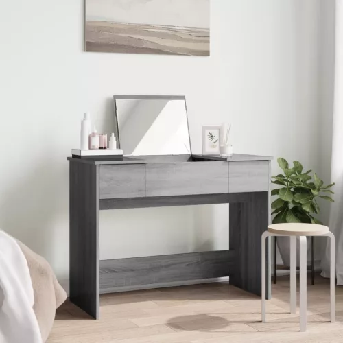 Szürke sonoma színű fésülködőasztal tükörrel 100x45x76 cm