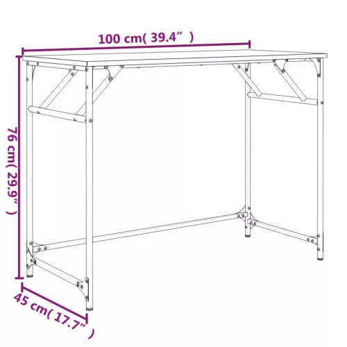 Fekete szerelt fa és porszórt acél íróasztal 100x45x76 cm