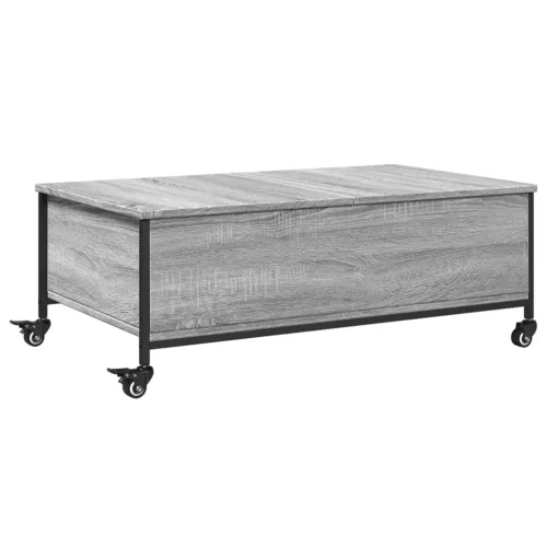 Szürke sonoma szerelt fa dohányzóasztal kerekekkel 91x55x34 cm