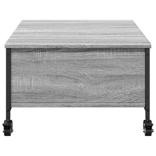 Szürke sonoma szerelt fa dohányzóasztal kerekekkel 91x55x34 cm