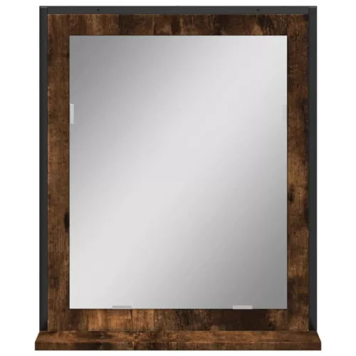 Füstölt tölgy szerelt fa fürdőszobai tükör polccal 50x12x60 cm