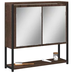   Barna tölgy szerelt fa tükrös fürdőszobaszekrény 60x16x60 cm