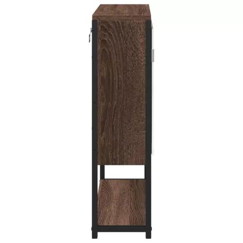 Barna tölgy szerelt fa tükrös fürdőszobaszekrény 60x16x60 cm