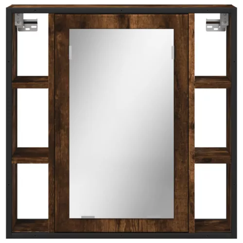 Füstölt tölgy szerelt fa tükrös fürdőszobaszekrény 60x16x60 cm