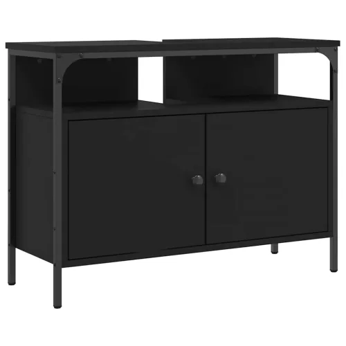 Fekete szerelt fa fürdőszobai mosdószekrény 80 x 30 x 60 cm