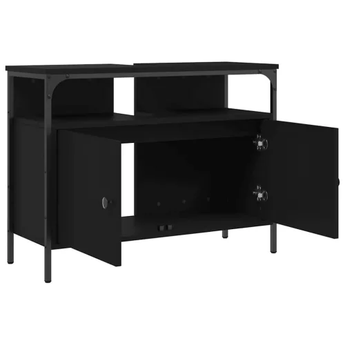 Fekete szerelt fa fürdőszobai mosdószekrény 80 x 30 x 60 cm