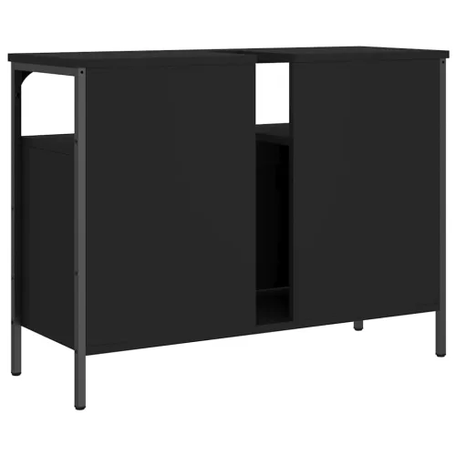 Fekete szerelt fa fürdőszobai mosdószekrény 80 x 30 x 60 cm