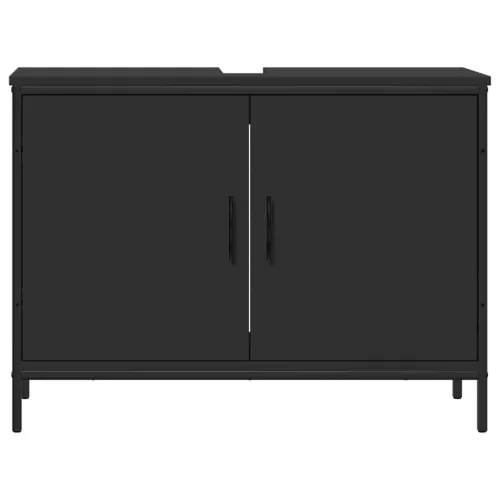 Fekete szerelt fa fürdőszobai mosdószekrény 80 x 30 x 60 cm