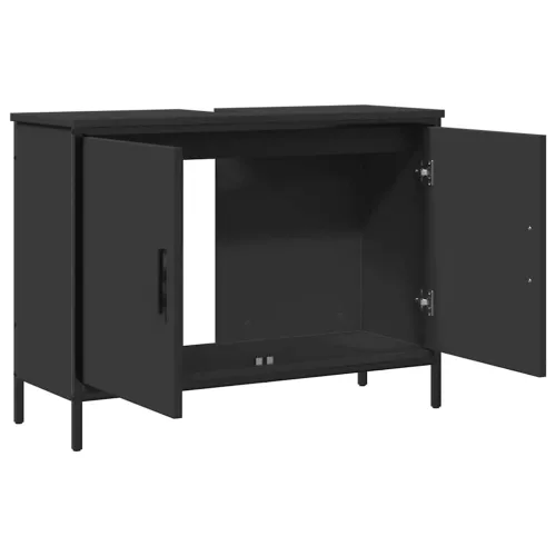 Fekete szerelt fa fürdőszobai mosdószekrény 80 x 30 x 60 cm
