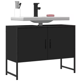   Fekete szerelt fa fürdőszobai mosdószekrény 80 x 33 x 60 cm