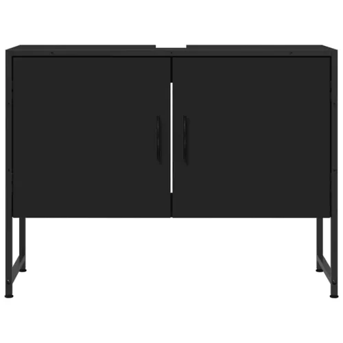 Fekete szerelt fa fürdőszobai mosdószekrény 80 x 33 x 60 cm