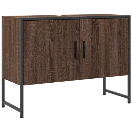 Barna tölgy szerelt fa fürdőszobai mosdószekrény 80x33x60 cm