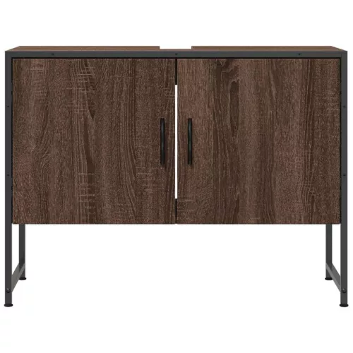 Barna tölgy szerelt fa fürdőszobai mosdószekrény 80x33x60 cm