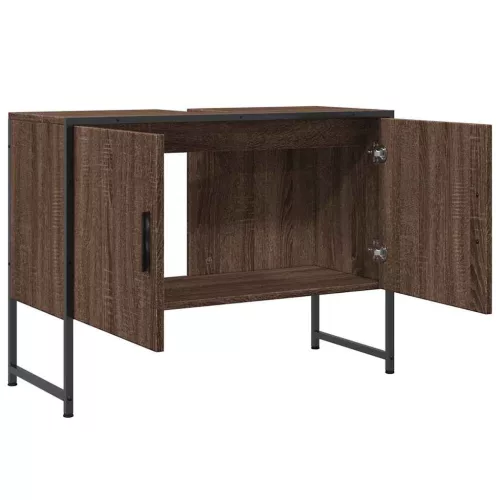 Barna tölgy szerelt fa fürdőszobai mosdószekrény 80x33x60 cm