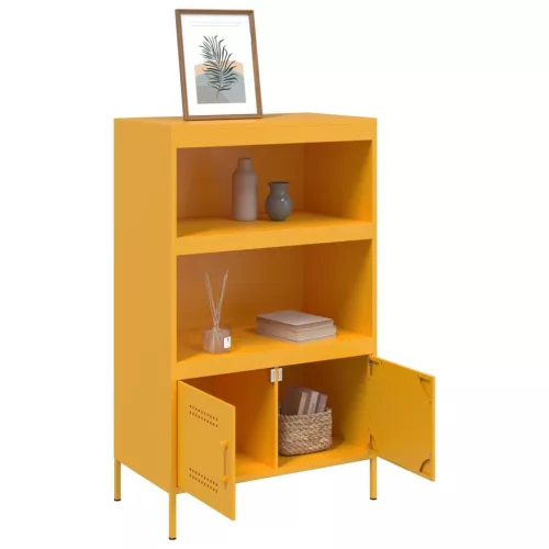 Mustársárga acél tálalószekrény 68 x 39 x 113 cm