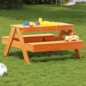   Tömör fenyőfa viaszbarna piknikasztal gyerekeknek 88x97x52 cm