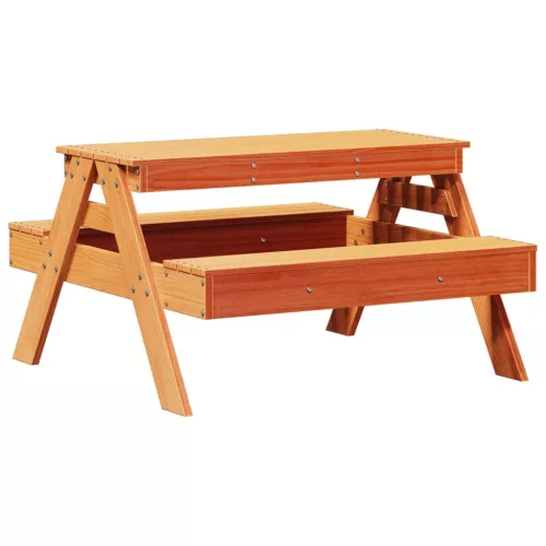 Tömör fenyőfa viaszbarna piknikasztal gyerekeknek 88x97x52 cm