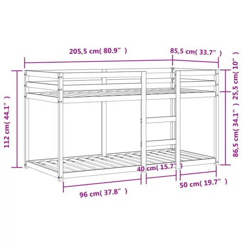 Viaszbarna tömör fenyőfa emeletes ágy 80 x 200 cm