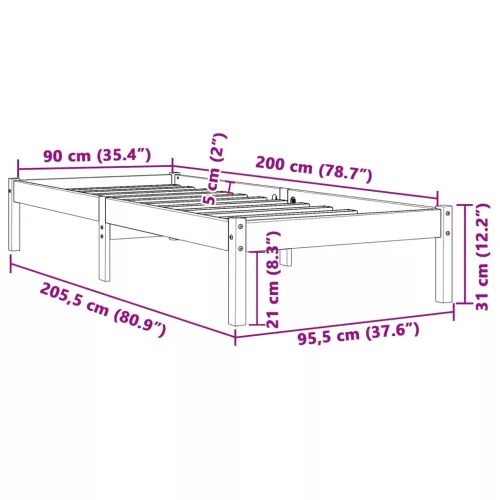 Viaszbarna tömör fenyőfa ágy matrac nélkül 90 x 200 cm