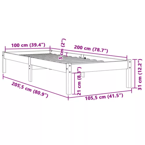 Viaszbarna tömör fenyőfa ágy matrac nélkül 100 x 200 cm