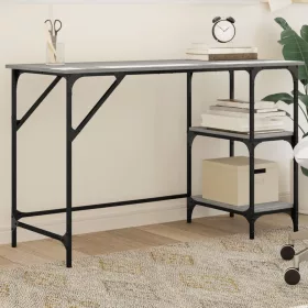   Szürke sonoma színű fém és szerelt fa íróasztal 120x50x75 cm