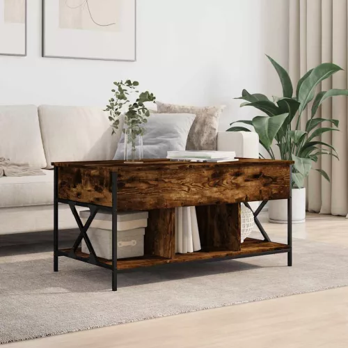 Füstös tölgy szerelt fa és fém dohányzóasztal 100 x 55 x 50 cm