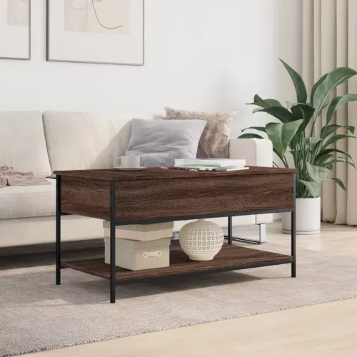 Barna tölgy színű szerelt fa és fém dohányzóasztal 100x50x50 cm