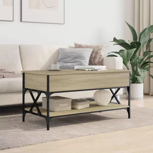 Sonoma tölgy szerelt fa és fém dohányzóasztal 100 x 50 x 50 cm