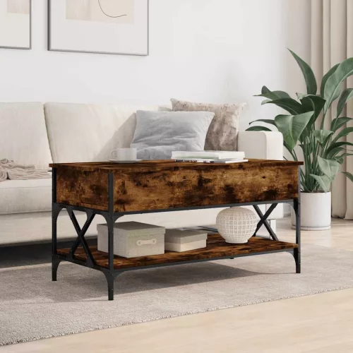 Füstös tölgy szerelt fa és fém dohányzóasztal 100 x 50 x 50 cm