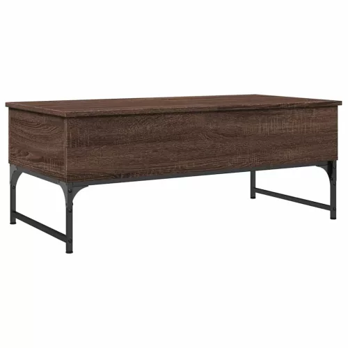 Barna tölgy szerelt fa és fém dohányzóasztal 100 x 50 x 40 cm