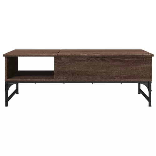 Barna tölgy színű szerelt fa és fém dohányzóasztal 100x50x35 cm