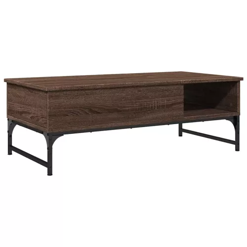 Barna tölgy színű szerelt fa és fém dohányzóasztal 100x50x35 cm