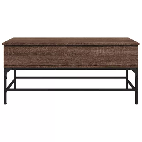 Barna tölgyszínű szerelt fa és fém dohányzóasztal 100x50x45 cm