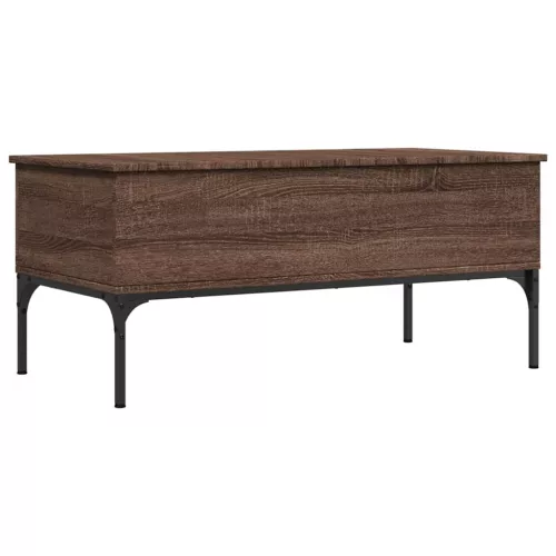 Barna tölgyszínű szerelt fa és fém dohányzóasztal 100x50x45 cm
