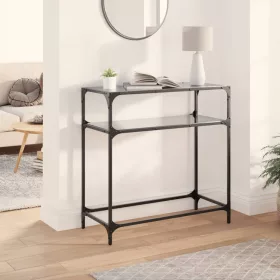 Acél tálalóasztal fekete üveglappal 80 x 35 x 81 cm