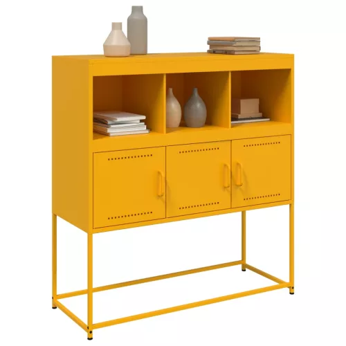 Mustársárga acél tálalószekrény 100,5 x 39 x 107 cm