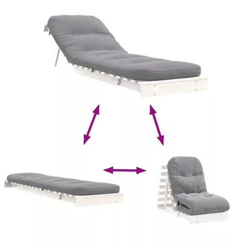 Fehér tömör fenyőfa futon kanapéágy matraccal 60 x 206 x 11 cm