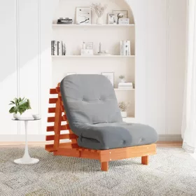   Viaszbarna tömör fenyőfa futon kanapéágy matraccal 70x206x11 cm