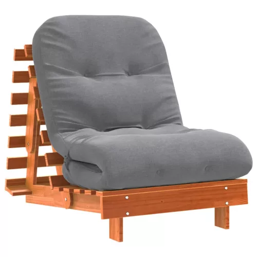 Viaszbarna tömör fenyőfa futon kanapéágy matraccal 70x206x11 cm