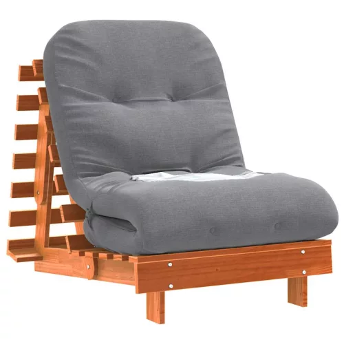 Viaszbarna tömör fenyőfa futon kanapéágy matraccal 70x206x11 cm
