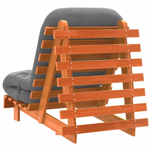 Viaszbarna tömör fenyőfa futon kanapéágy matraccal 70x206x11 cm