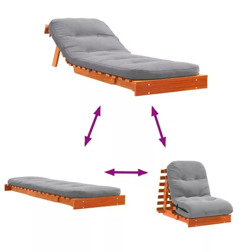 Viaszbarna tömör fenyőfa futon kanapéágy matraccal 70x206x11 cm