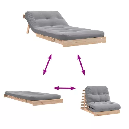 Tömör fenyőfa futon kanapéágy matraccal 80 x 206 x 11 cm